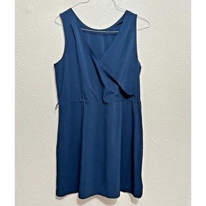 Title Nine Round Trip Dress Women L Solid Titan Blue Recycled Nimblene Faux Wrap